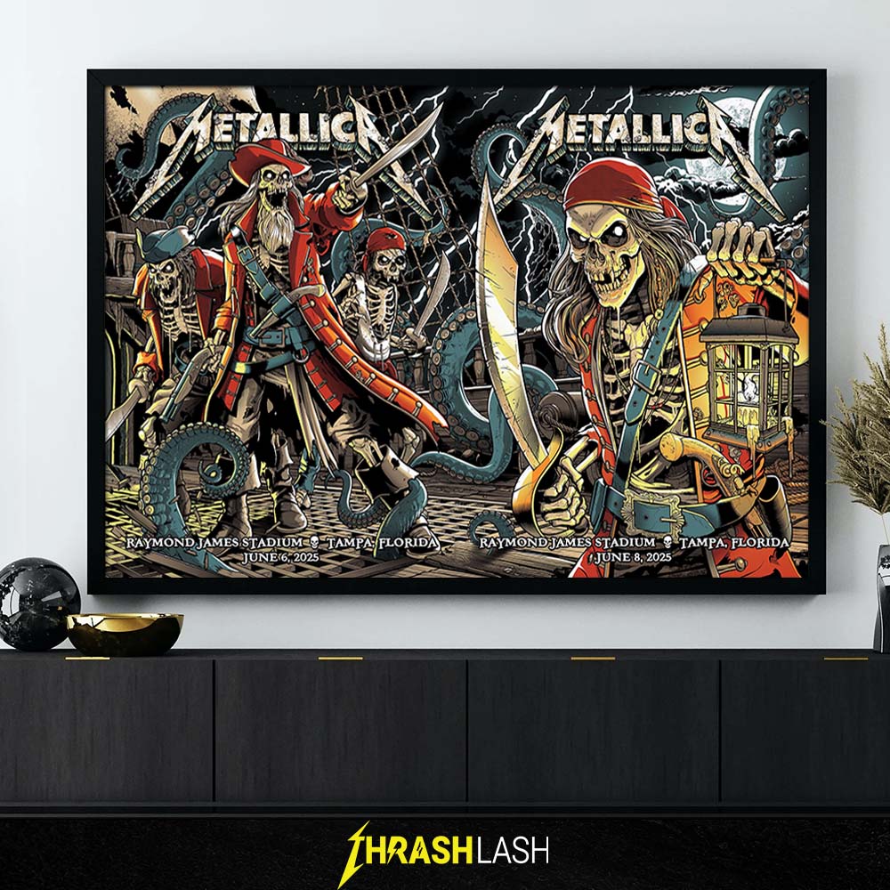 Official Poster for 2 Nights of Metallica by Andrew Cremeans at Raymond James Stadium, Tampa, Florida, June 6 & June 8, 2025 | Home Decor Print Art