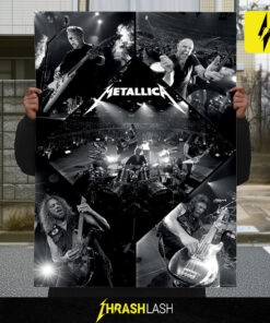 Metallica – Live on Stage Black & White Collage Poster Print with Frame | Iconic Concert Canvas Featuring Full Band Lineup – Limited Edition Wall Art