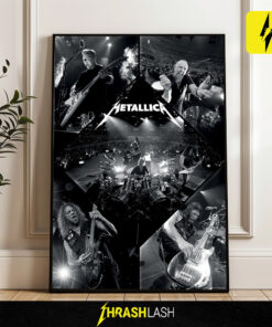 Metallica – Live on Stage Black & White Collage Poster Print with Frame | Iconic Concert Canvas Featuring Full Band Lineup – Limited Edition Wall Art