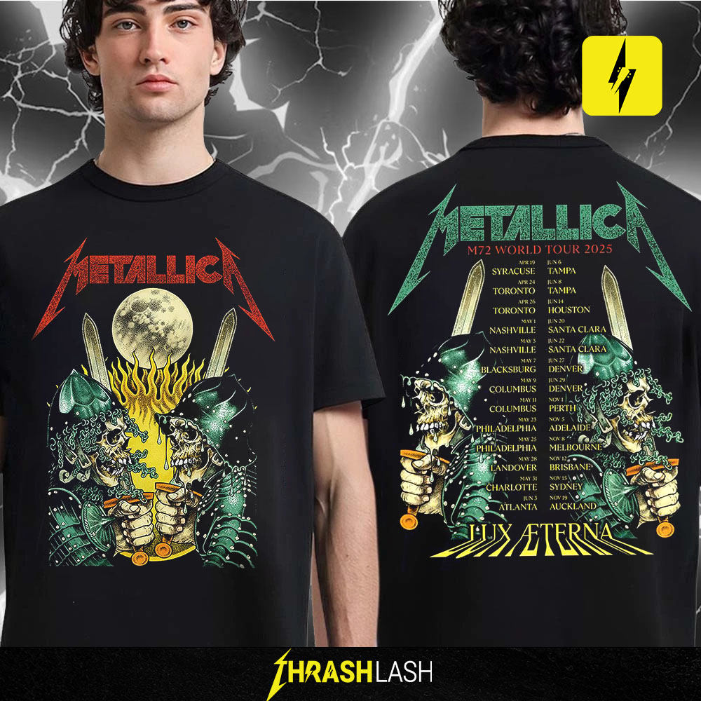 Metallica M72 World Tour 2025 T-Shirt – Lux Æterna Skeleton Knights Limited Edition | Official Merch