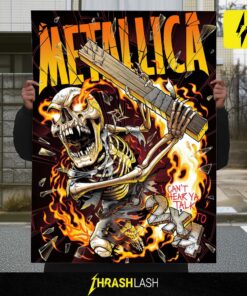 Metallica 2x4 “I Can’t Hear Ya Talk” Official Load Series Poster by Andrew Cremeans  Limited Edition Fire Skeleton Artwork Canvas Print  Heavy Metal Rock Rage Art Collectible Poster