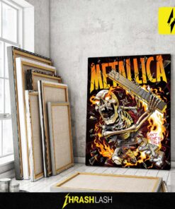 metallica 2x4 i cant hear ya talk official load series poster by andrew cremeans limited edition fire skeleton artwork canvas print heavy metal rock rage art collectible poster 2