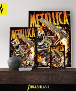 metallica 2x4 i cant hear ya talk official load series poster by andrew cremeans limited edition fire skeleton artwork canvas print heavy metal rock rage art collectible poster 4